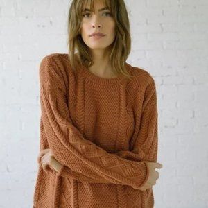 Tradlands Women’s Crewneck Cable Knit Sweater in Rust